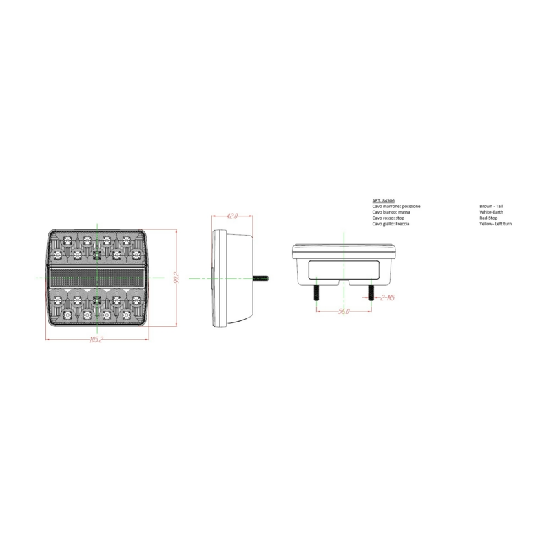 Fanale posteriore LED sx 12V 105,2x42x99,2 mm