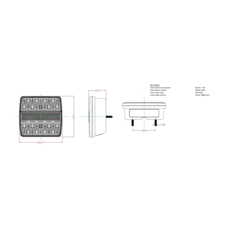 Fanale posteriore LED dx 12V 105,2x42x99,2 mm