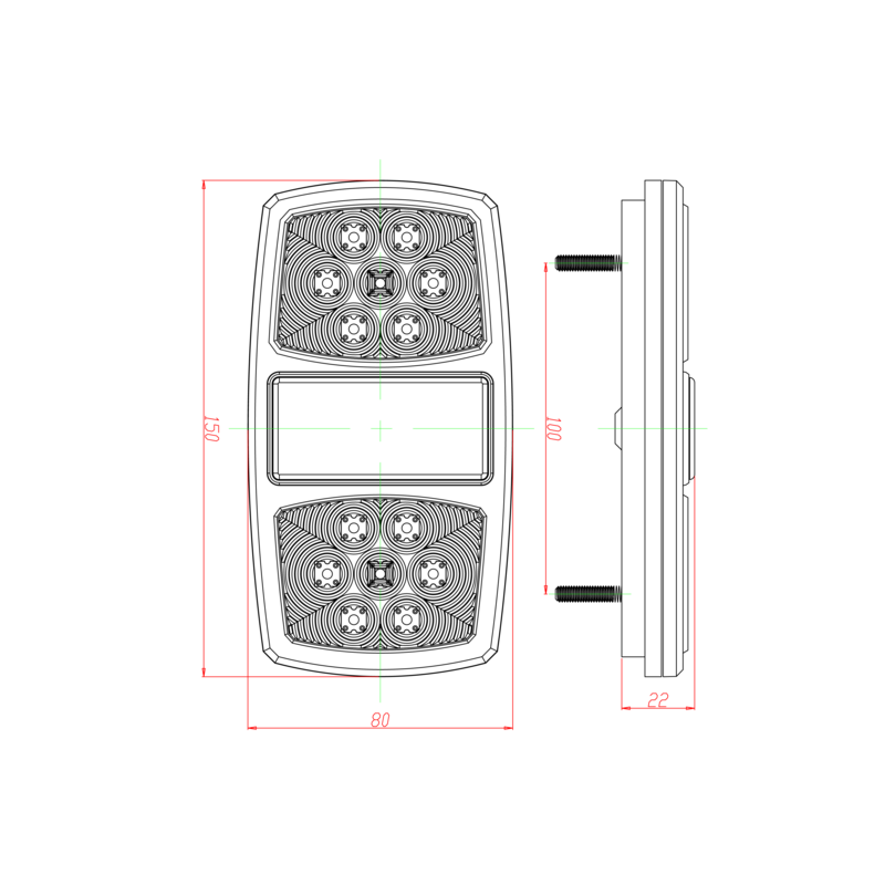 Fanale posteriore LED dx 12V 150x22x80 mm