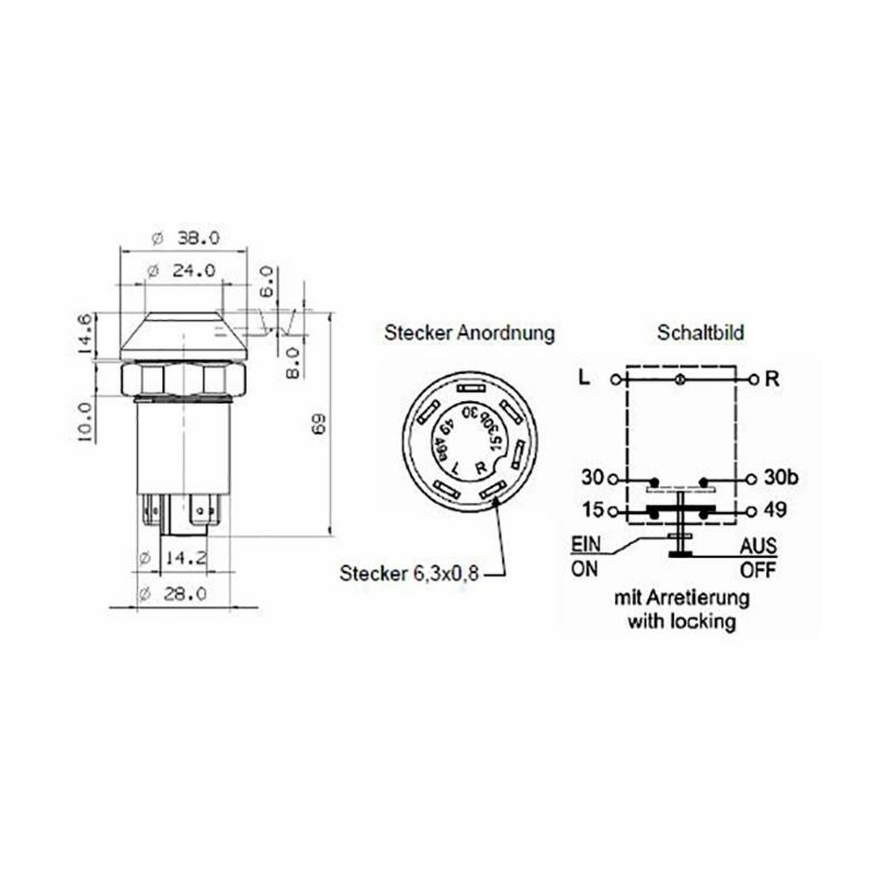 PULSANTE PNEUTRON 12V FRENO PARCHEGGIO