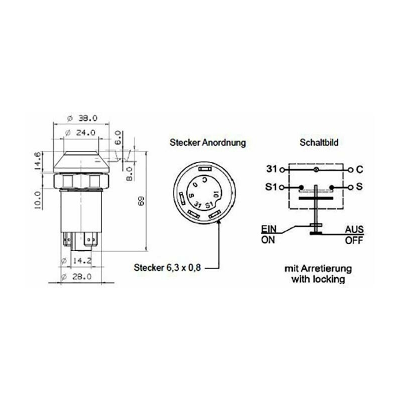 PULSANTE PNEUTRON 12V  GIALLO