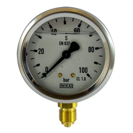MANOMETRO IN INOX Ø 63MM, SCALA 0/100 BAR , ATTACCO RADIALE G 1/4"