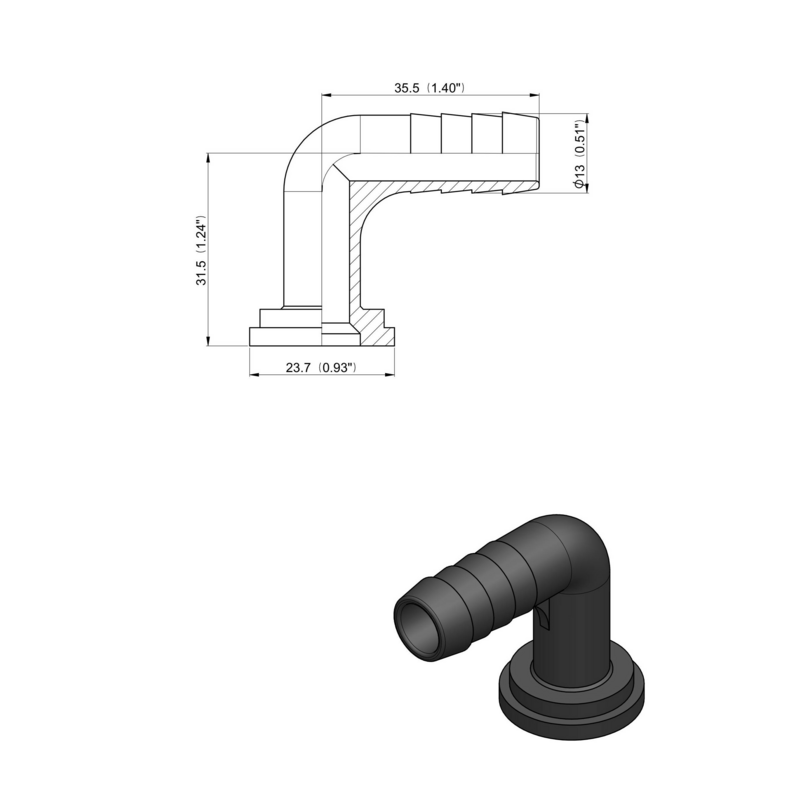 RACC.CURVO D.25 PIANO X GIRELLO 1"