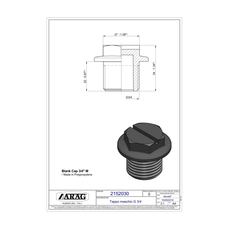 TAPPO MASCHIO G 3/4" ARAG 2152030