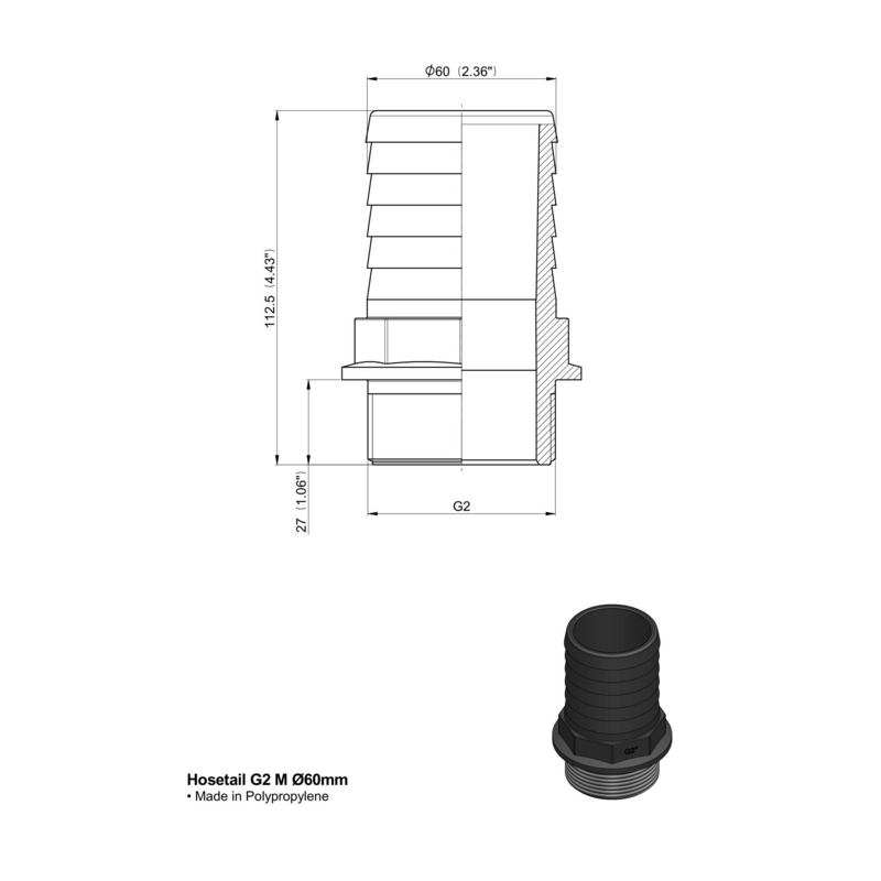 RACCORDO DRITTO PTG 2"M Ø 60MM