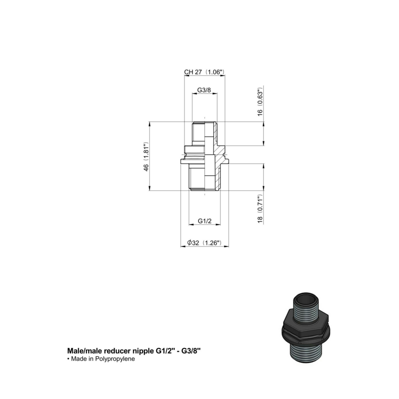 RIDUZIONE M-M 3/4"-1/2"
