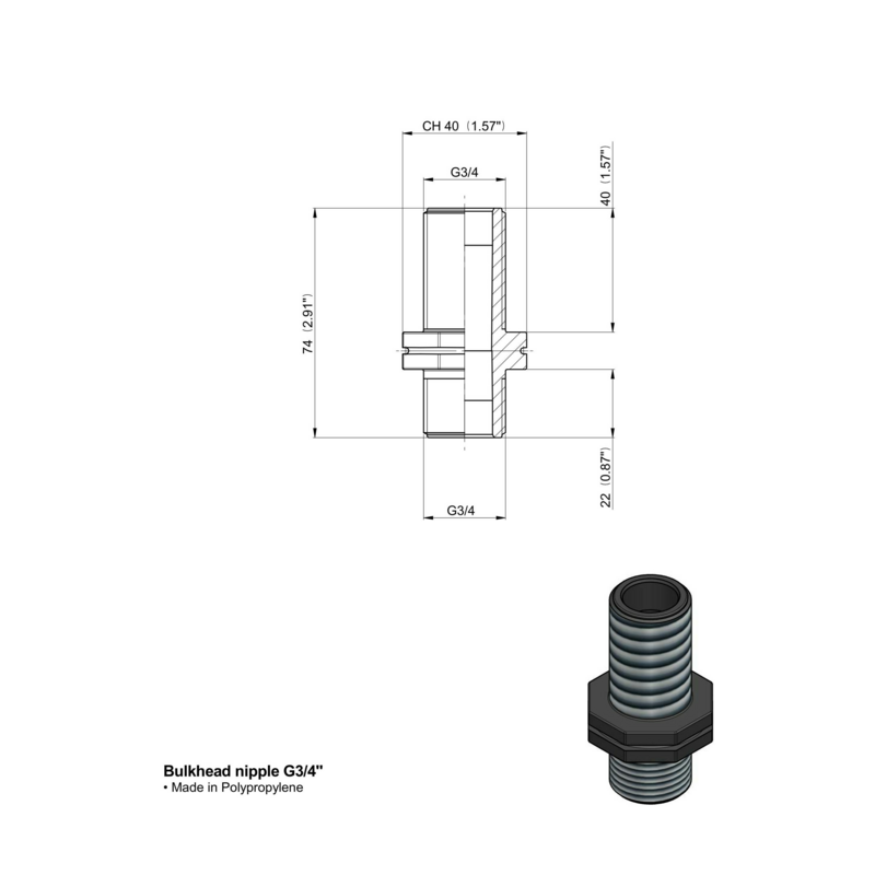 NIPPLO 3/4" FILETTO LUNGO ARAG 2502031