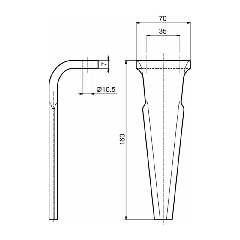 dente tipo R2 70x7 Ø10,5