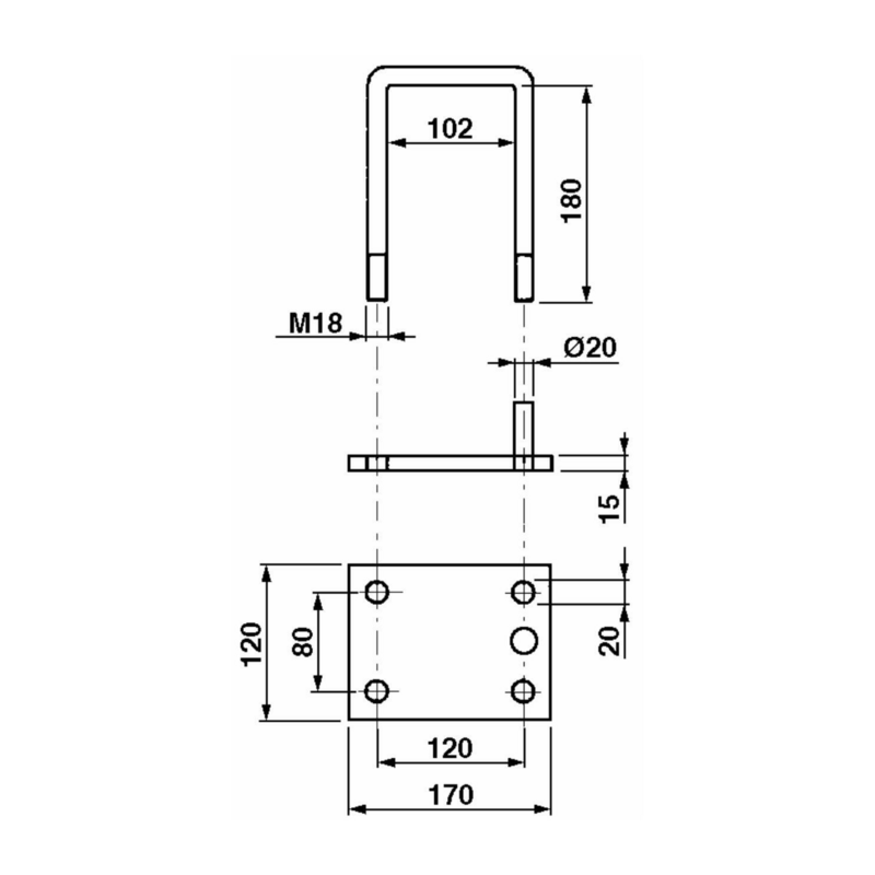 STAFFA PER MOLLA CHISEL TELAIO 100X100
