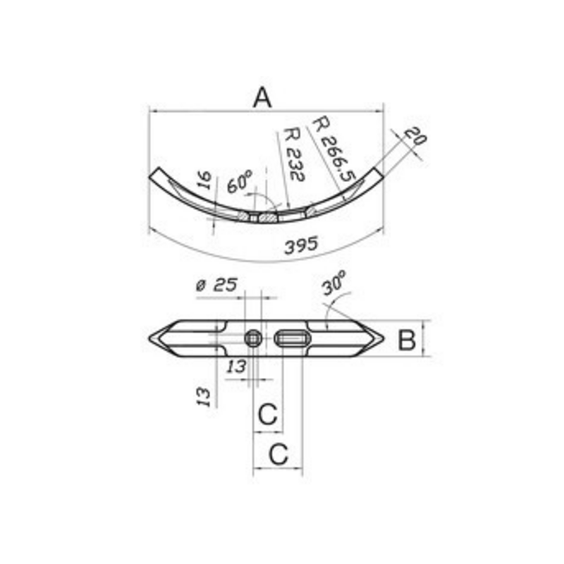 VOMERE REVERSIBILE 55X20X360 INTERASSE 45-75 MM