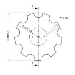 DISCO 460X4 CONCAVO DENTATO BASE PIANA, 4 FORI ø 11,5 SU ø 120