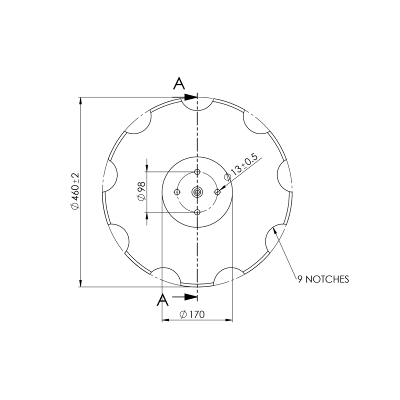 DISCO 460X4 CONCAVO DENTATO BASE PIANA, 4 FORI ø 13 SU ø 98 SKF