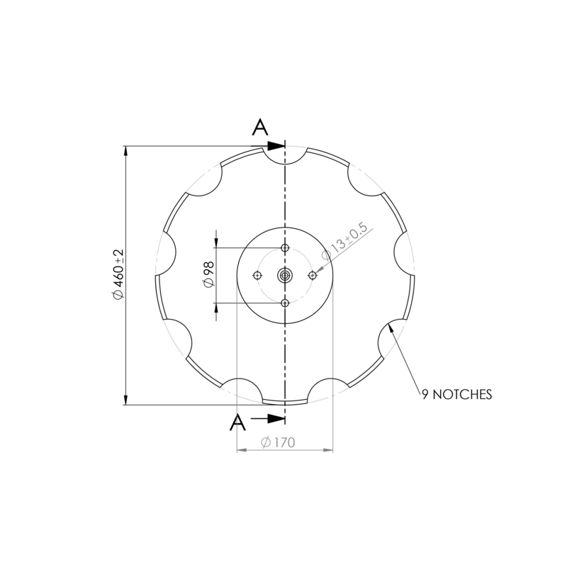 DISCO 460X5 CONCAVO DENTATO BASE PIANA, 4 FORI ø 13 SU ø 98 SKF