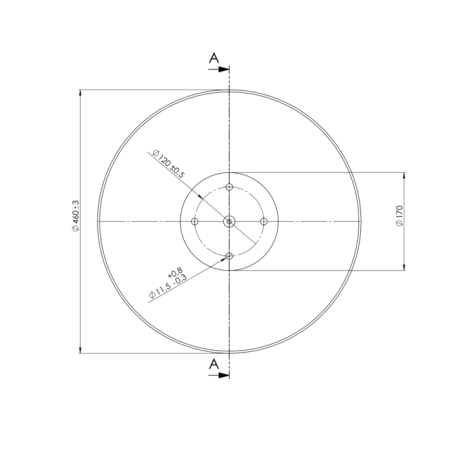 DISCO 460X4 CONCAVO LISCIO BASE PIANA, 4 FORI ø 11,5 SU ø 120
