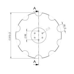 DISCO 510X4 CONCAVO DENTATO BASE PIANA, 6 FORI ø 13 SU ø 98 SKF