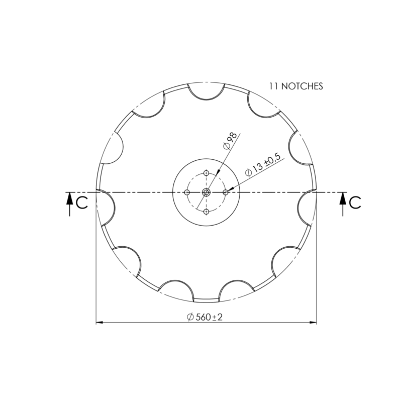 DISCO 560X4 CONCAVO DENTATO BASE PIANA, 4 FORI ø 13 SU ø 98 SKF