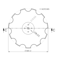 DISCO 560X6 CONCAVO DENTATO BASE PIANA, 4 FORI ø 13 SU ø 98 SKF