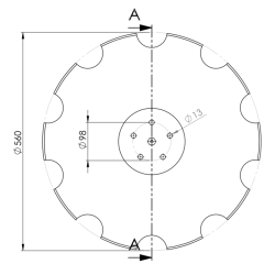 DISCO 560X4 CONCAVO DENTATO BASE PIANA, 5 FORI ø 13 SU ø 98 SKF