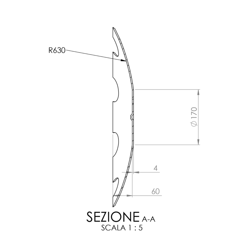 DISCO 560X4 CONCAVO DENTATO BASE PIANA, 5 FORI ø 13 SU ø 98 SKF