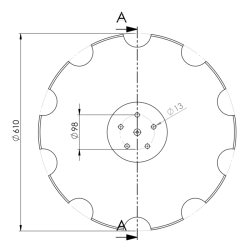 DISCO 610X5 CONCAVO DENTATO BASE PIANA, 5 FORI ø 13 SU ø 98 SKF