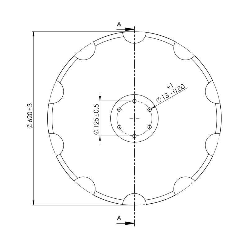 DISCO 620X6 CONCAVO DENTATO BASE PIANA, 6 FORI ø 13 SU ø 125 ADATT.HORSCH