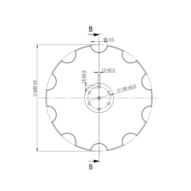 DISCO 620X6 CONCAVO DENTATO BASE PIANA, 6 FORI Q.13 SU ø 130