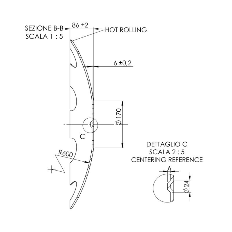 DISCO 620X6 CONCAVO DENTATO BASE PIANA, 6 FORI Q.13 SU ø 130