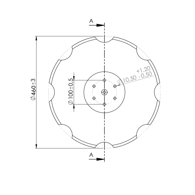 DISCO 460X5 CONCAVO DENTATO BASE PIANA 6 FORI ø 10,5 SU ø 100 ADATT. HORSCH