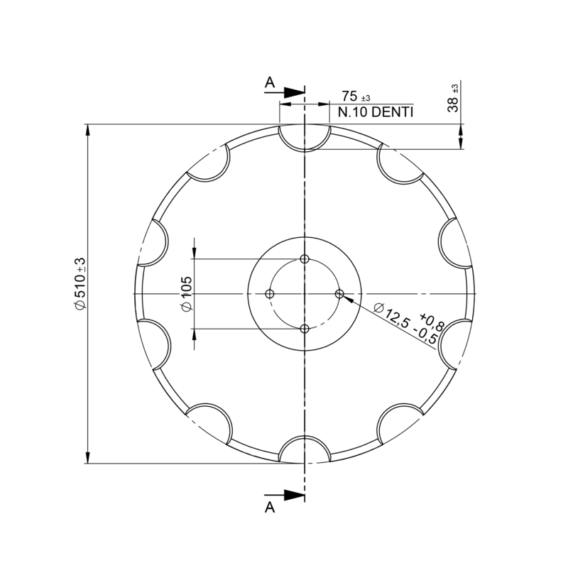 DISCO 510X5 CONCAVO DENTATO BASE PIANA 4 FORI ø 12,5 SU ø 105 ADATT. LEMKEN