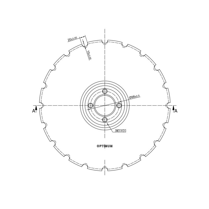 DISCO 450X5 CONCAVO DENTATO BUGNATURA INTERNA 4 FORI ADATTABILE VADERSTADT