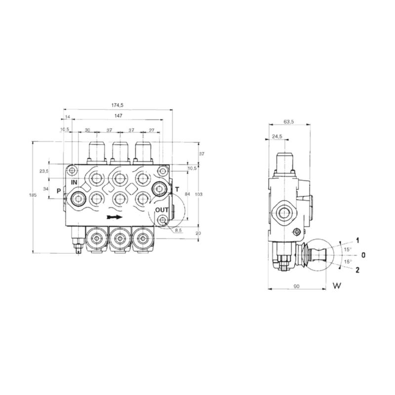 DISTRIBUTORE WALVOIL MODELLO SD5 A 3 LEVE DOPPIO EFFETTO 40 LITRI