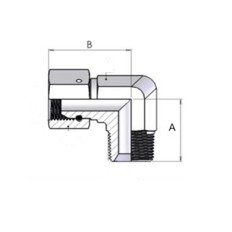 ADATTATORE A “L” MASCHIO BSPT / FEMMINA BSP GIREVOLE DA 3/8"
