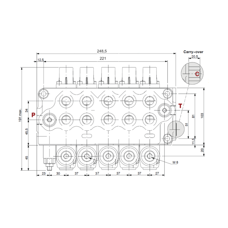 DISTRIBUTORE WALVOIL MODELLO SD5 A 5 LEVE DOPPIO EFFETTO 40 LITRI
