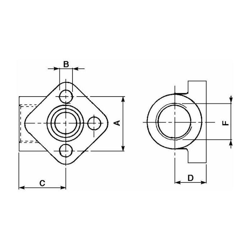 FLANGIA 1/2” A 3 FORI INTERASSE 40mm PER POMPE GRUPPO 2 e 3