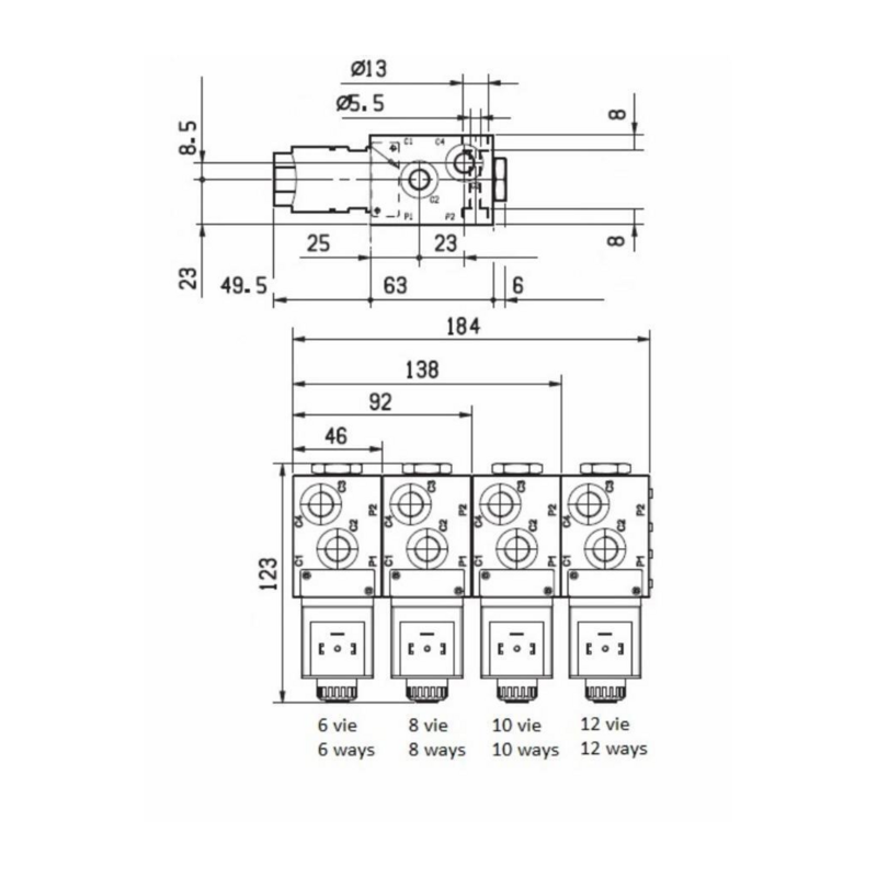 DEVIATORE ELETTRICO MODULARE A 6 VIE DA 1/4" 12VDC