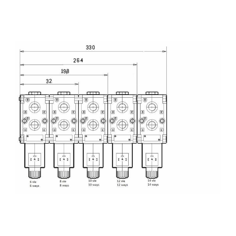 DEVIATORE ELETTRICO MODULARE A 6 VIE DA 1/2" 24VDC