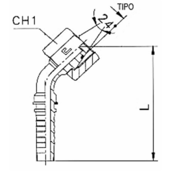 RACCORDO FEMMINA 45° A PRESSARE DIN 24° FILETTO 16X1,5 (8S) TUBO 1/4”