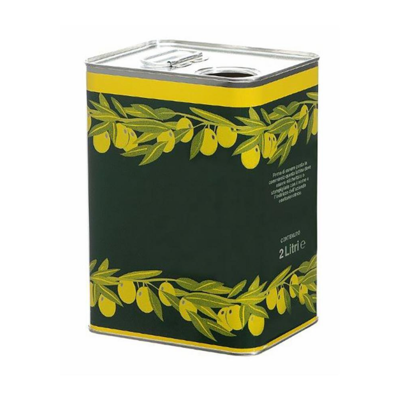 Latta per Olio 2lt rettangolare verde goccia gialla foro D32