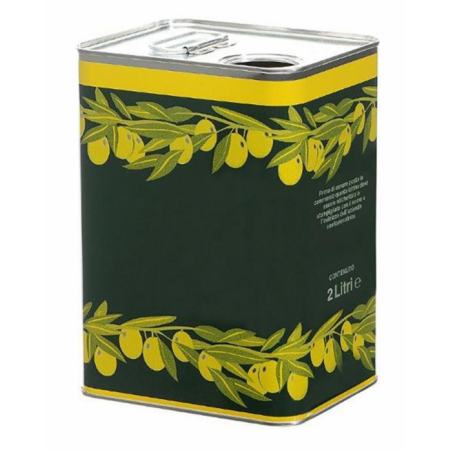 Latta per Olio 2lt rettangolare verde goccia gialla foro D32