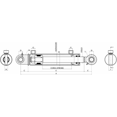 CILINDRO IDRAULICO 60X30X450 CON SNODI INDUSTRIALI