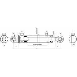 CILINDRO IDRAULICO 60X35X950  CON SNODI INDUSTRIALI