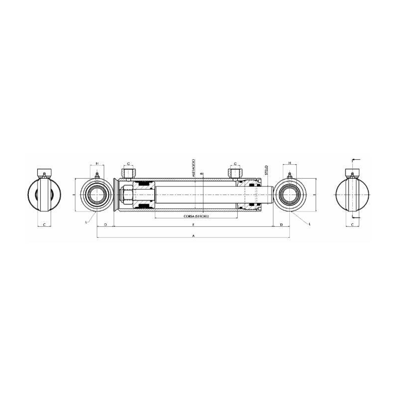 CILINDRO IDRAULICO 50X25X500  CON ATTACCHI