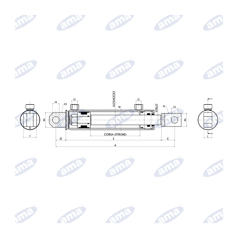 CILINDRO IDRAULICO 40X25X700  CON FORCELLE