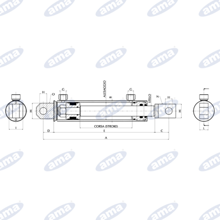 CILINDRO IDRAULICO 40X25X700  CON FORCELLE