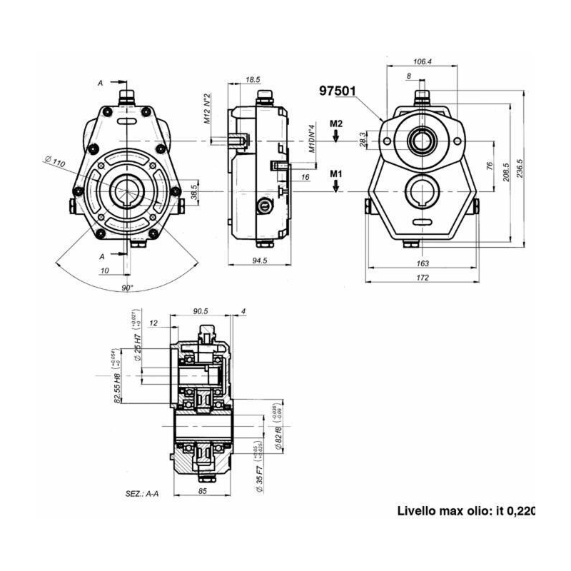 Riduttore Gruppo 2 rapporto 2,5:1 per motori orbitali albero ø 25 mm
