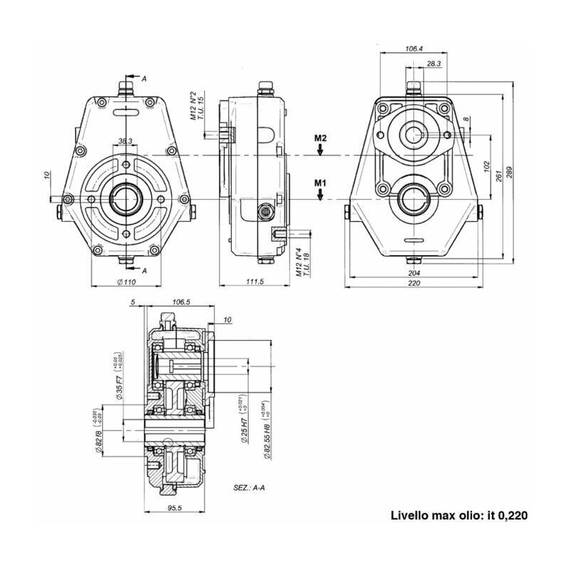 Riduttore Gruppo 3 rapporto 2:1 per motori orbitali albero ø 25 mm