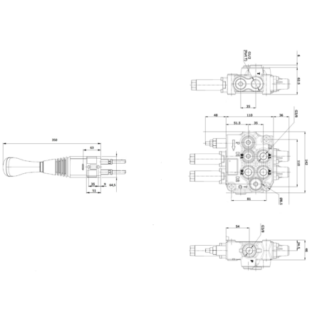 DISTRIBUTORE MODELLO "BASIC" A 2 LEVE 1° DOPPIO EFFETTO 2° DOPPIO EFFETTO FLOTTANTE 80 LITRI CON LEVA CLOCHE E CAVI L.1500mm