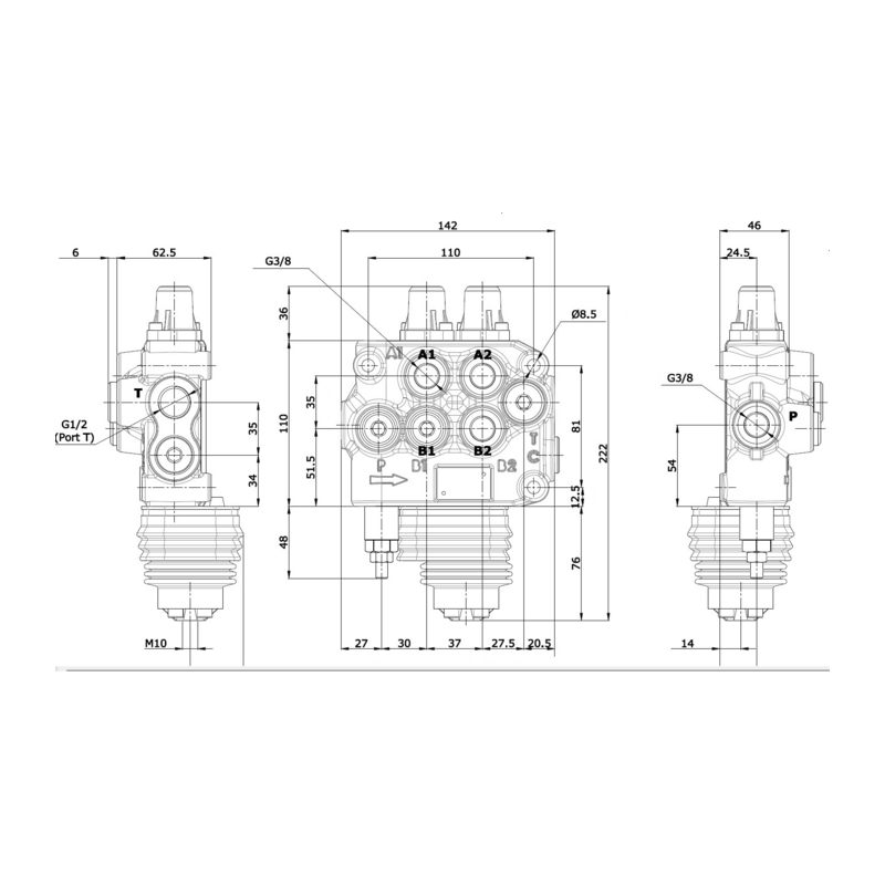 DISTRIBUTORE MODELLO "BASIC" A 2 LEVE 1° DOPPIO EFFETTO 2° DOPPIO EFFETTO FLOTTANTE 40 LITRI CON LEVA CLOCHE