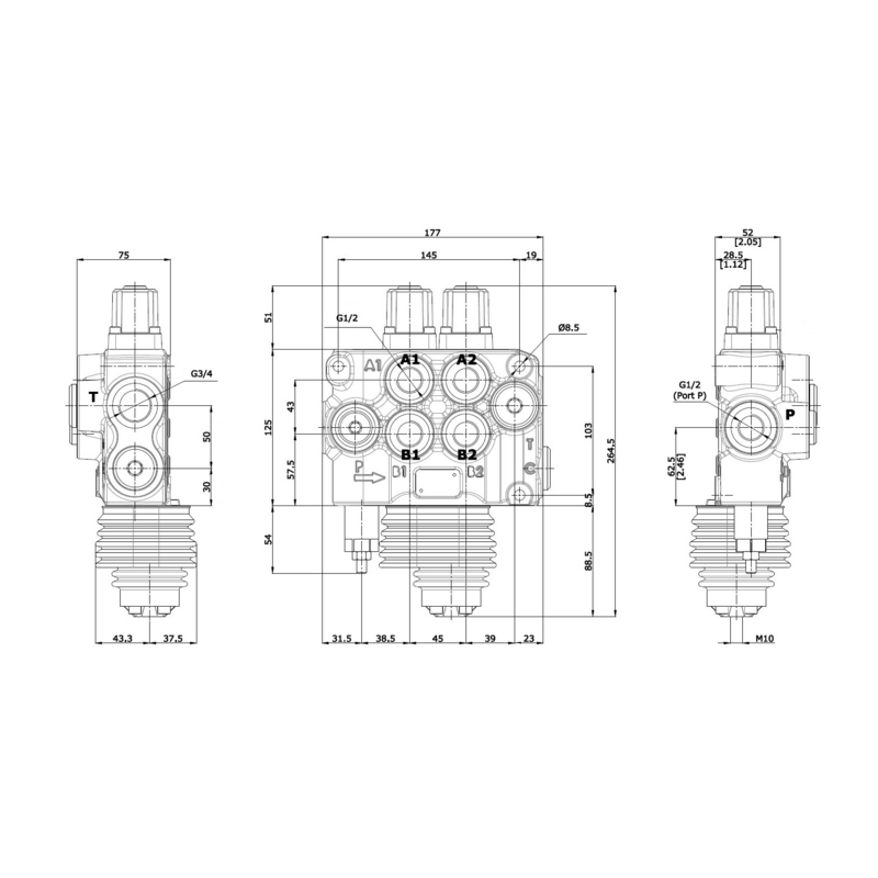 DISTRIBUTORE MODELLO "BASIC" A 2 LEVE 1° DOPPIO EFFETTO 2° DOPPIO EFFETTO FLOTTANTE 80 LITRI CON LEVA CLOCHE