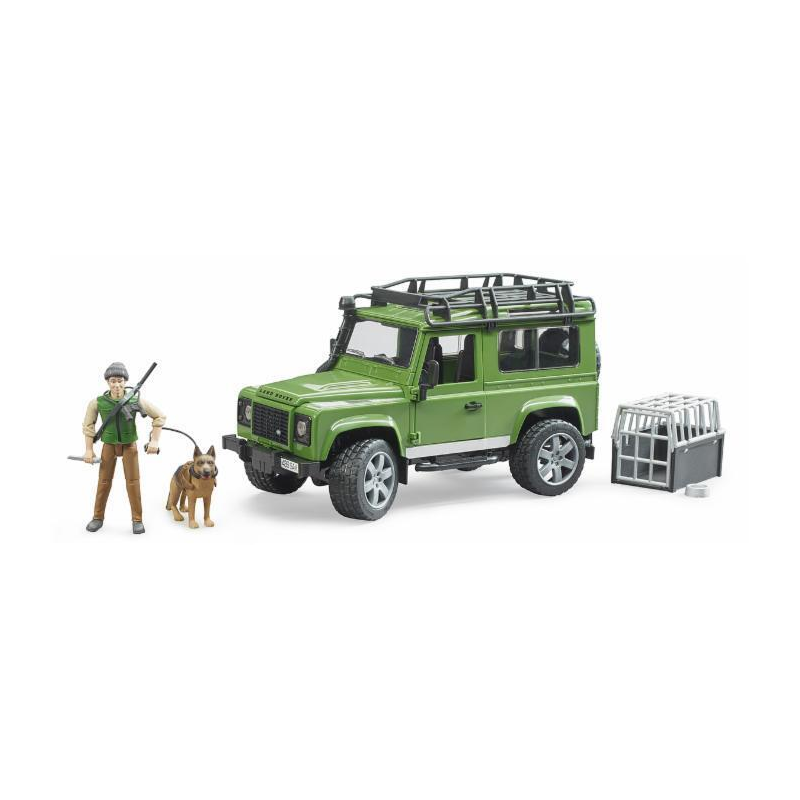 Land Rover Defender Station Wagon with forester and dog